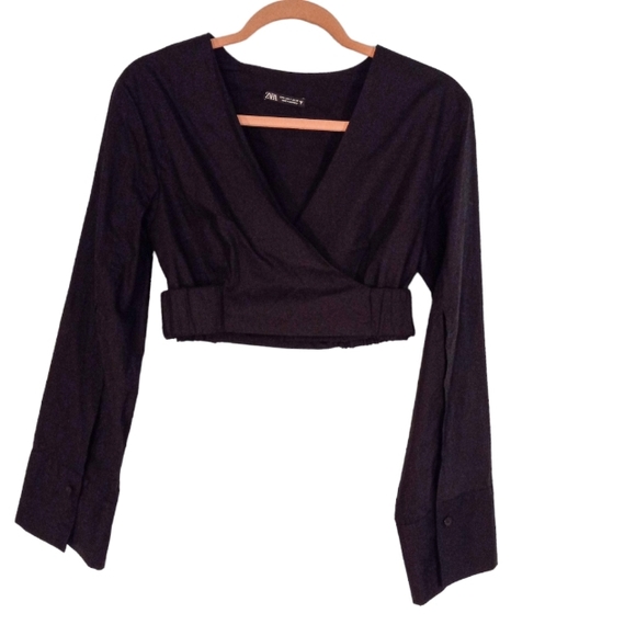 NWOT | Zara Cropped Wrap Top with Slit Kimono Sleeve. - Picture 1 of 7